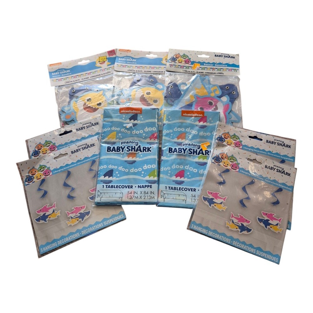 Baby Shark Party Decorations Lot of 9 Bundle Banner Table Cover‎ Hanging Decor